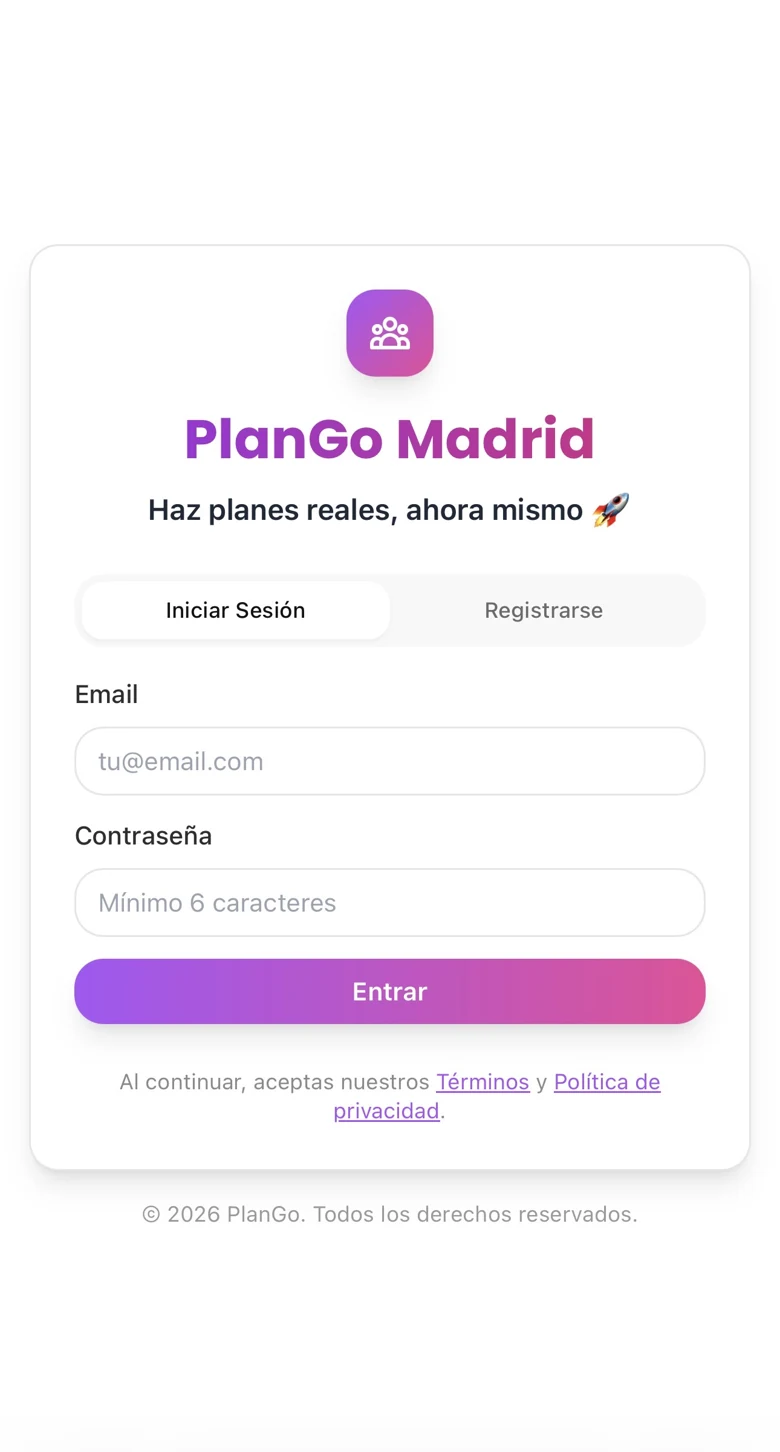 PlanGo Madrid: acceso a la plataforma de planes